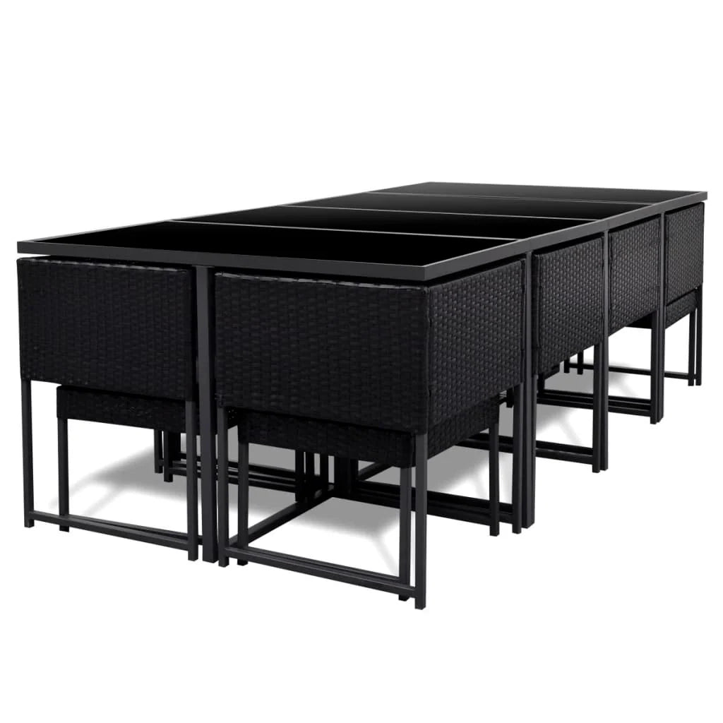 Set di mobili da giardino 13 pz con cuscini in polyrattan nero 02_0015790