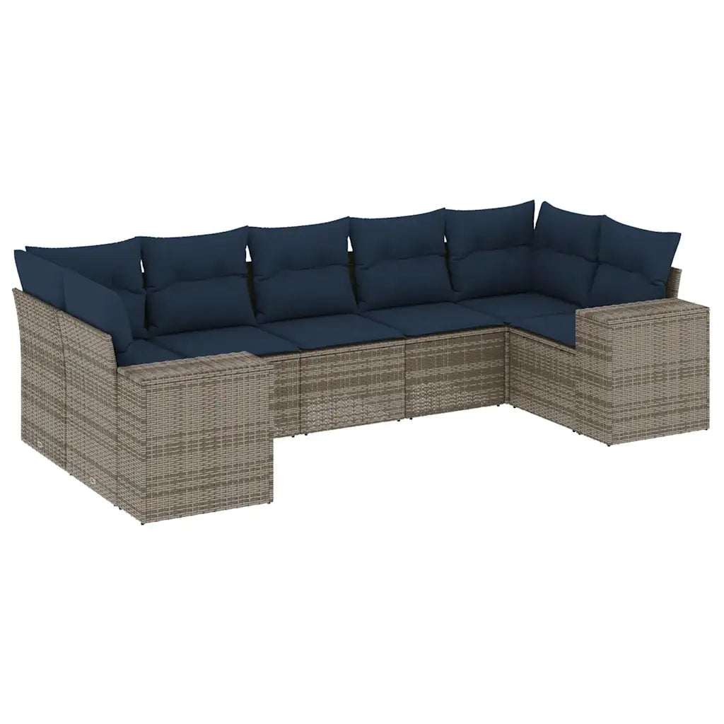 Set Divani da Giardino 7 pz con Cuscini Grigio in Polyrattan 3222990