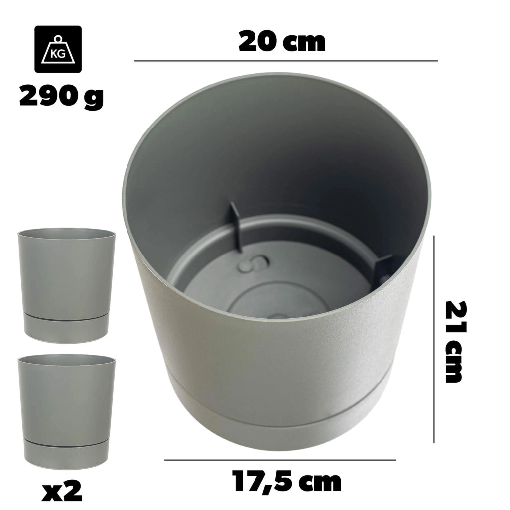 Vaso da fiori KADAX con coprivaso e sottovaso, rotondo, 20 cm, set da 2