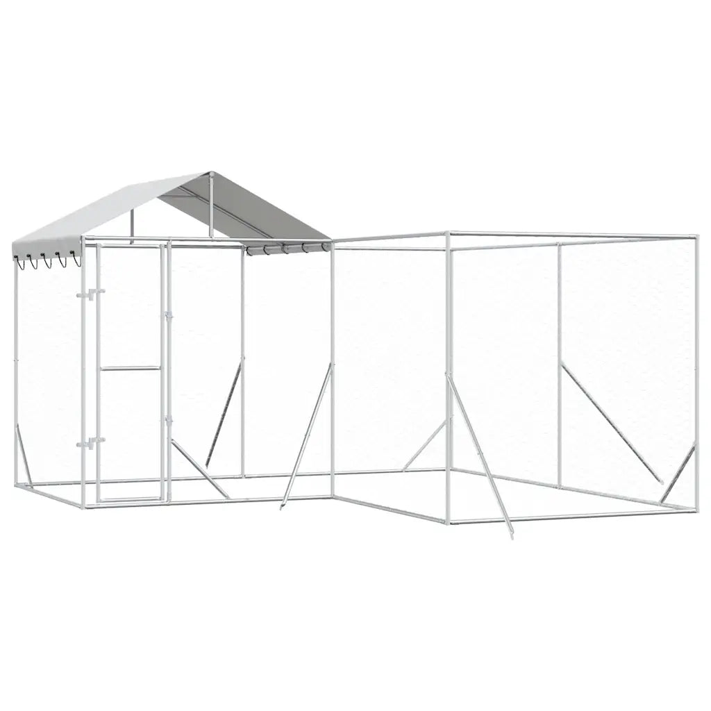 Cuccia Cani da Esterno Tetto Argento 4x4x2,5 m Acciaio Zincato 3190470