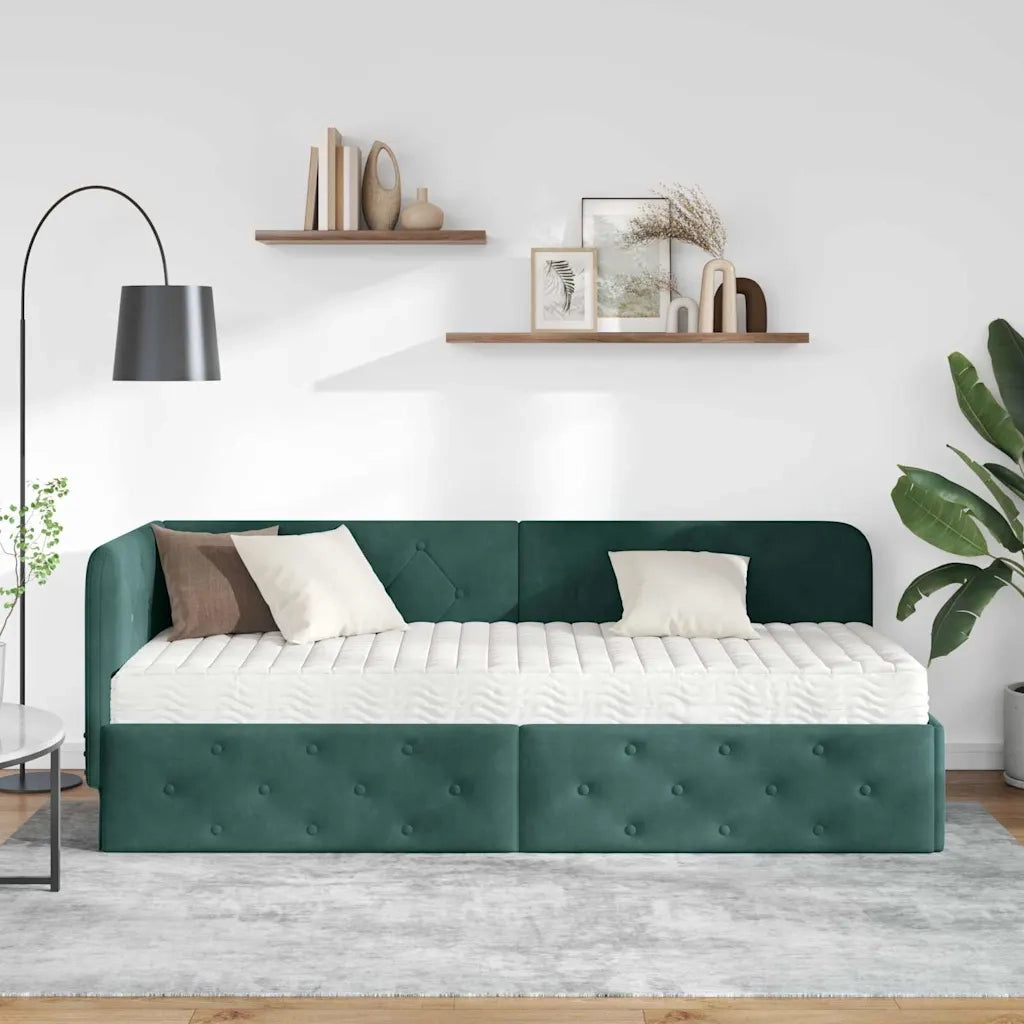 Cornice del letto ad angolo Verde Scuro 80 x 200 cm Velluto 3394064