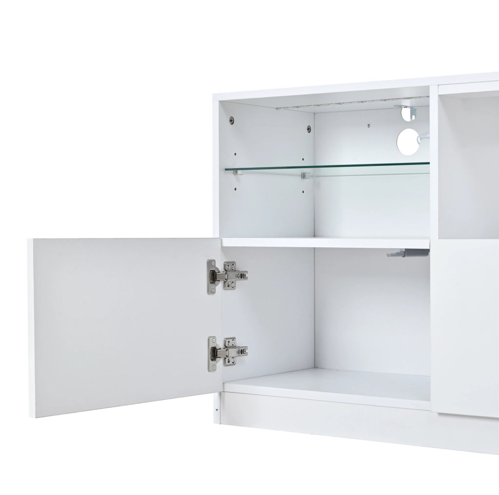 Mobile TV 180x35x60 cm con LED; 4 ante; 8 vani; legno bianco