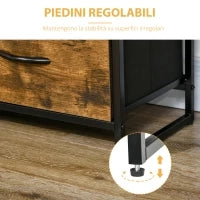 Cassettiera in Stile Industriale con 4 Cassetti in Tessuto Pieghevole e 2 Ripiani Aperti, 84x30x71.5 cm, Marrone