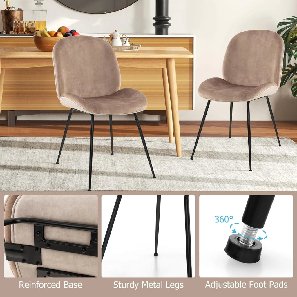 Set di 2 sedie moderne per sala da pranzo, sedie supplementari in velluto con gambe in metallo resistenti, sedie da salotto imbottite, perfette per la cucina, vanità, camera da letto, grigio