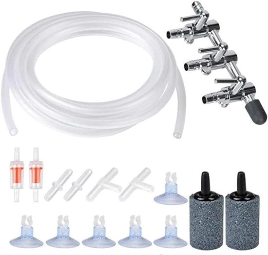Set per pomp di aerazione per acquario con valvola di rilascio e tubo a "T" rettilineo - Per acquario - Ottimizza la circolazione dell'aria - Materiale duraturo.