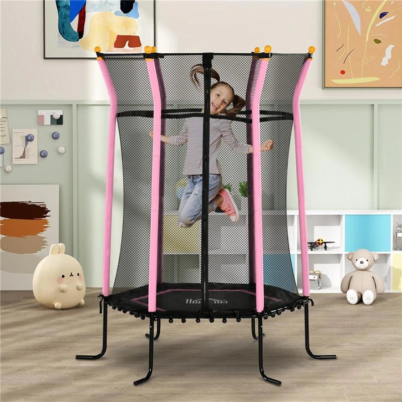 TAPPETO ELASTICO PER BAMBINI CON INGRESSO A CERNIERA E PALI IMBOTTITI IN ACCIAIO PP E EPE Ø 163.5X190 CM ROSA