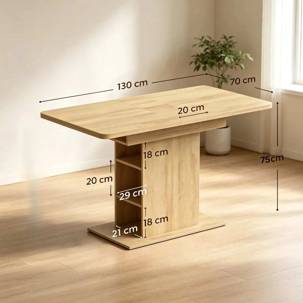 Tavolo da pranzo allungabile 110-130 cm con ripiani