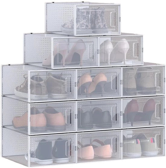 Set di contenitori per scarpe - Contenitori di plastica per scarpe - Contenitori di stoccaggio per scarpe - Stoccaggio per scarpe - Dimensioni: 33,3 x 23 x 14 cm