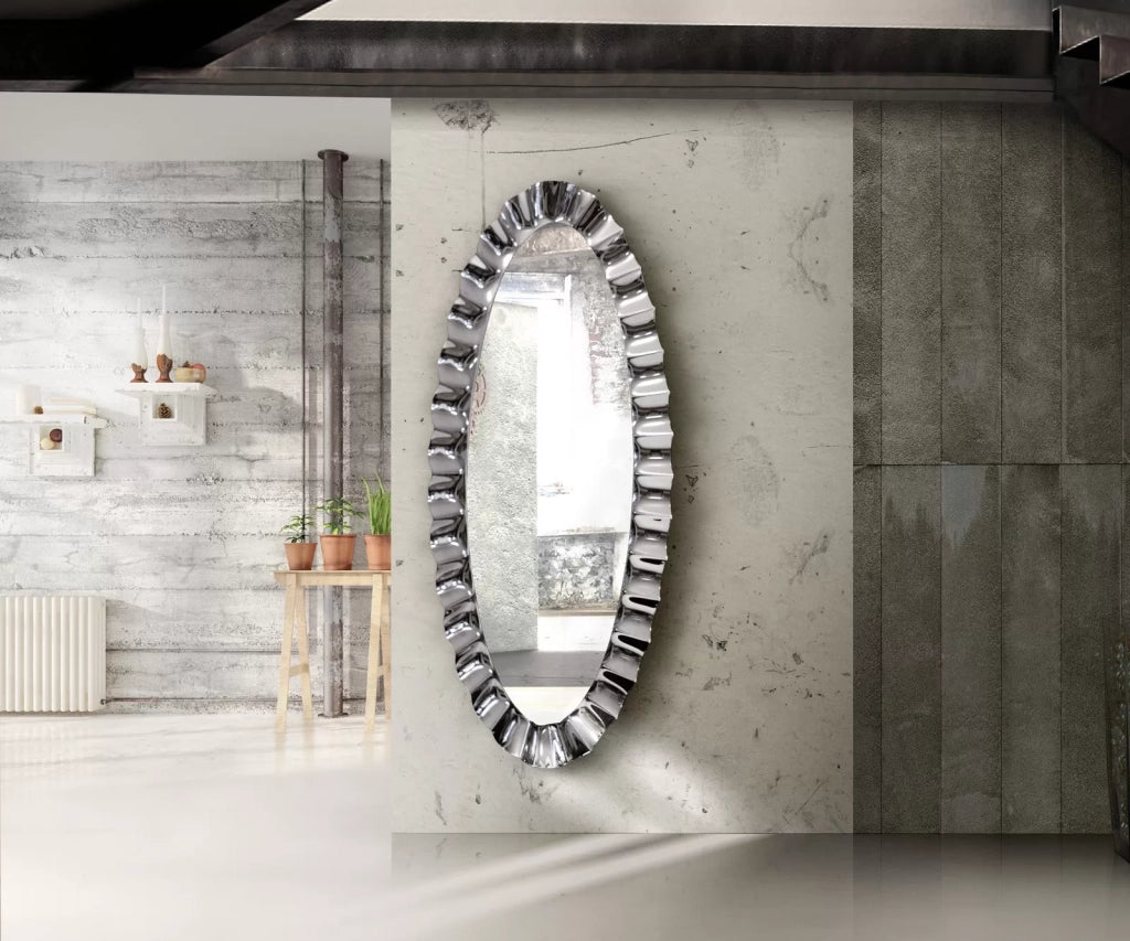 Specchiera moderna ovale con cornice ondulata ad effetto specchio misure l.190x90