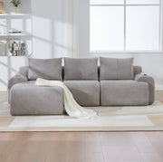 Divano modulare 3 posti ULEVR 268x174x80 cm con portabicchieri e tasca laterale, velluto a coste grigio chiaro
