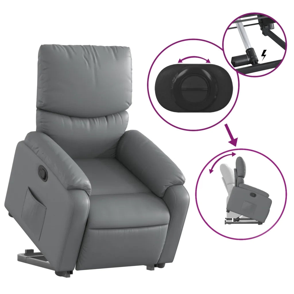 Poltrona | Sedia Relax Alzapersona Reclinabile Grigio in Similpelle