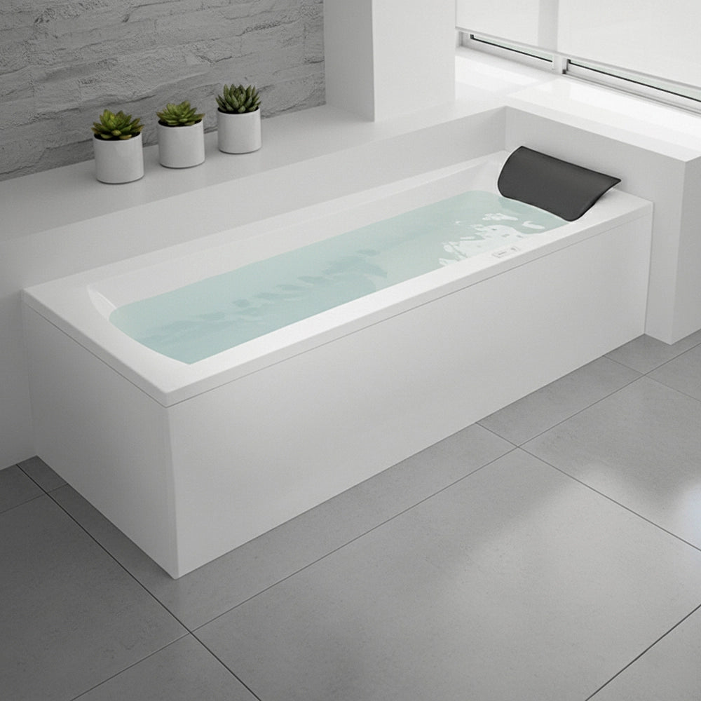 Vasca da bagno a parete 180x80 con pannelli bianco lucido e cuscino antibatterico Ypsilon
