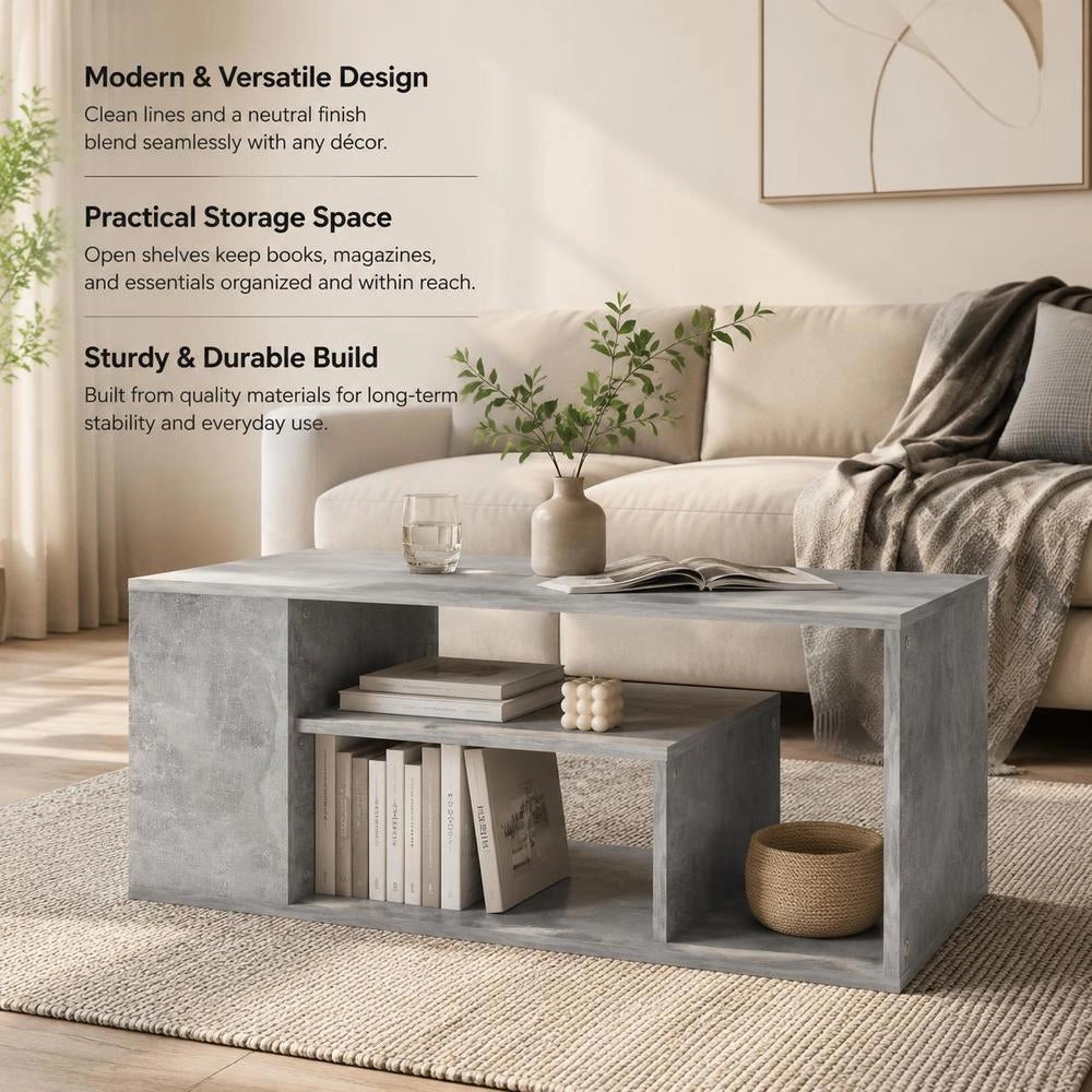 Coffee Table Concrete Grey 100x50x40 Cm Wood Material