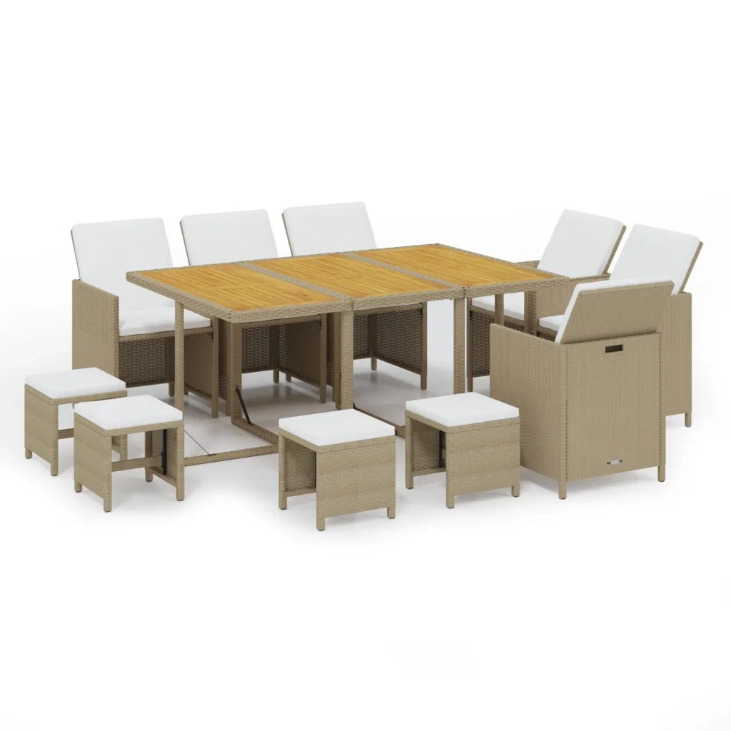 Set da Pranzo da Giardino 11 pz con Cuscini in Polyrattan Beige 3095556