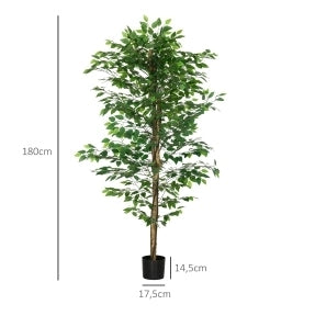 Ficus artificiale realistico con vaso in cemento, altezza 180 cm, verde
