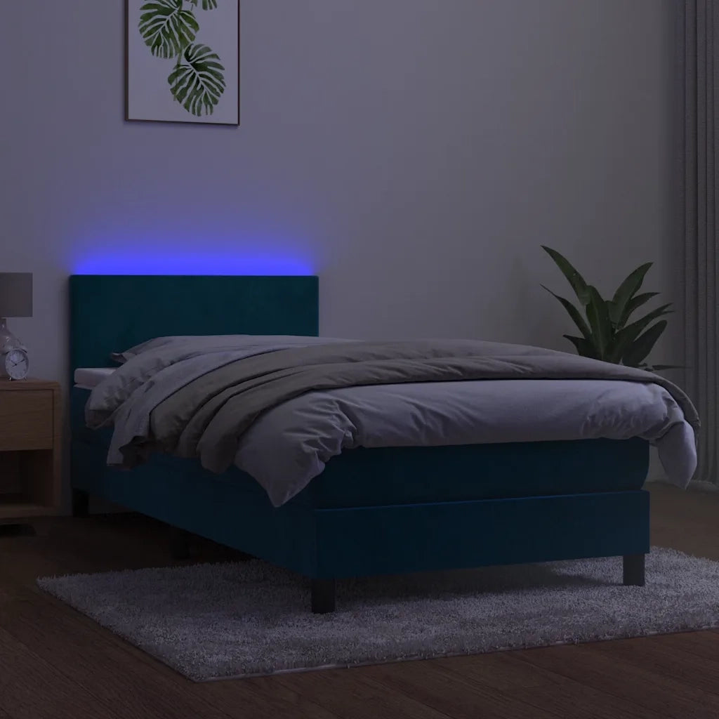 Letto a Molle con Materasso e LED Blu Scuro 90x200cm in Velluto 3134265