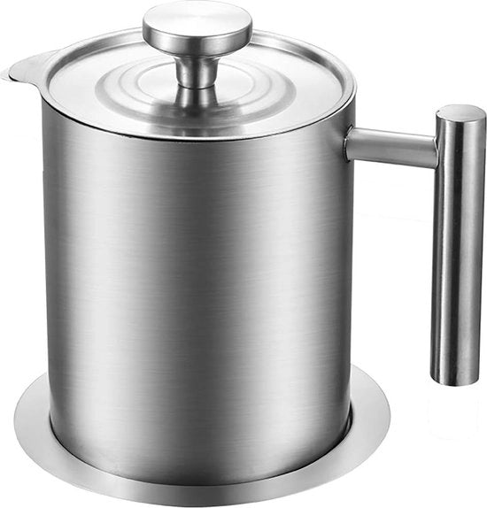 304 contenitore per olio con setola fine, contenitore per olio da 1,3 litri, filtro per olio, filtro per olio con maniglia e coperchio, setola per olio per frittura, olio da cucina e frittura