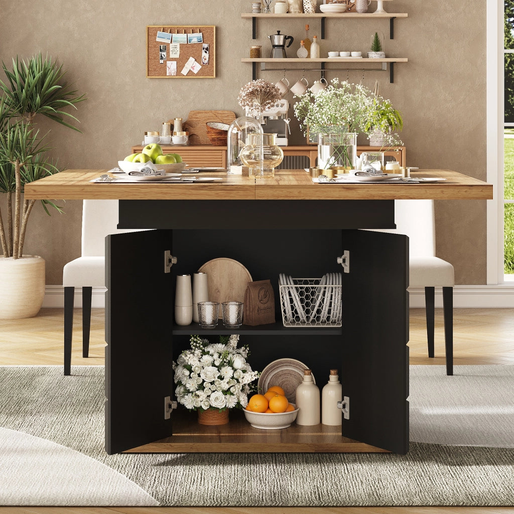 Tavolo da pranzo allungabile con sistema estraibile, piano ampio, per cucina e soggiorno, nero, 110 × 80 × 75 cm