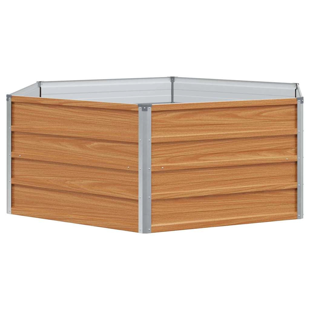 Fioriera rialzata esagonale industriale 129 x 129 x 45 cm in acciaio zincato con finitura effetto legno 02_0059008