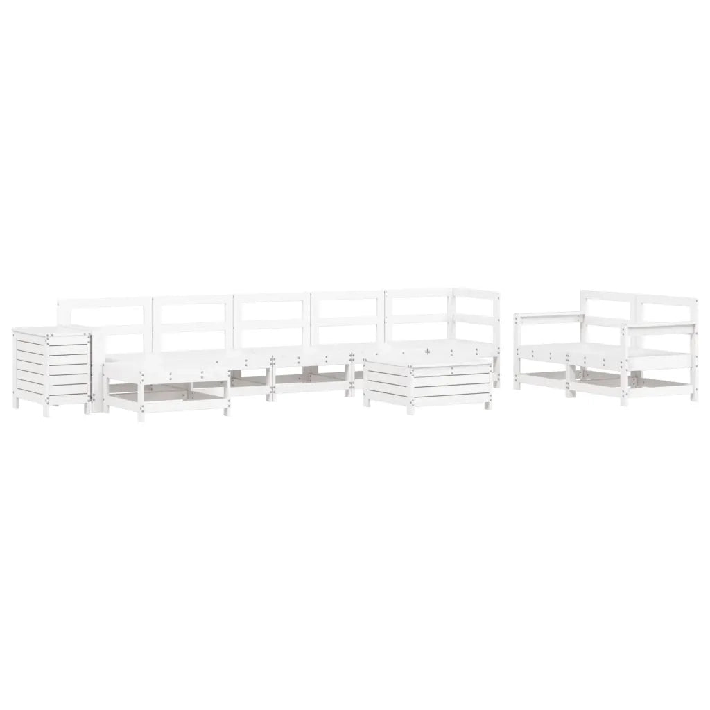 Set Divani da Giardino 10 pz Bianco in Legno Massello di Pino
