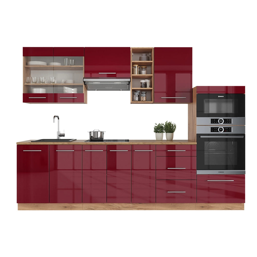 Cucina componibile Fame-Line Bordeaux lucido/Rovere dorato 280 cm, PL Antracite Vicco