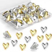 Punaises a forma di cuore -30 - Ideali per fissare poster, foto, cartoline, ecc. su schedari, pareti e uffici - 15 argento / 15 oro
