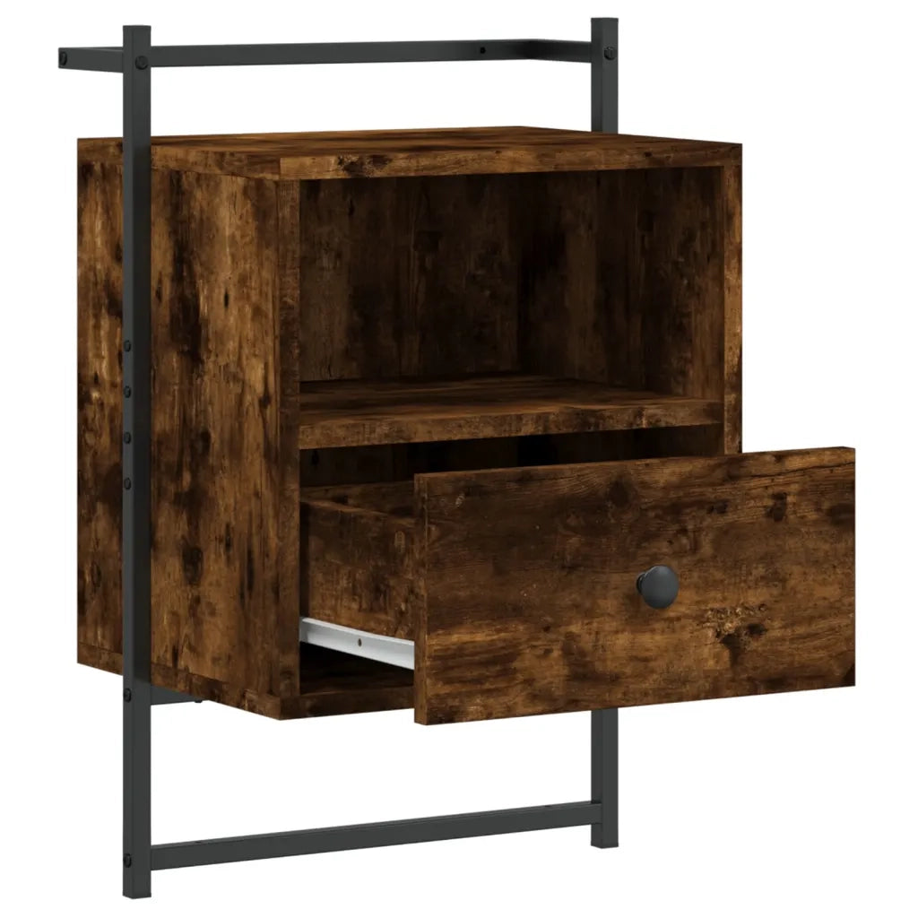Comodino a Muro-Tavolino da notte sospeso Rovere Fumo 40x30x61 cm Legno Multistrato