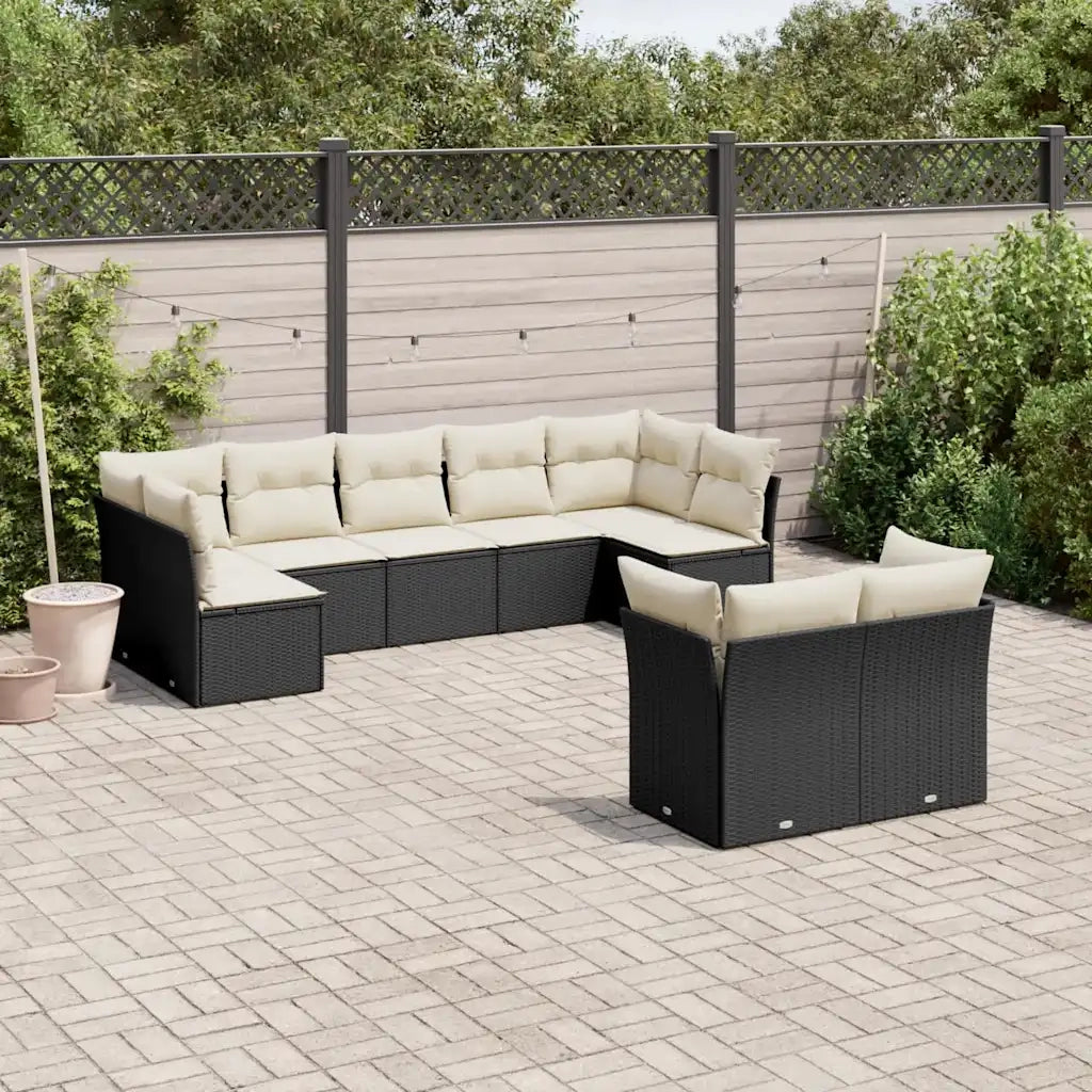 Set Divani da Giardino 9 pz con Cuscini Nero in Polyrattan 3249985