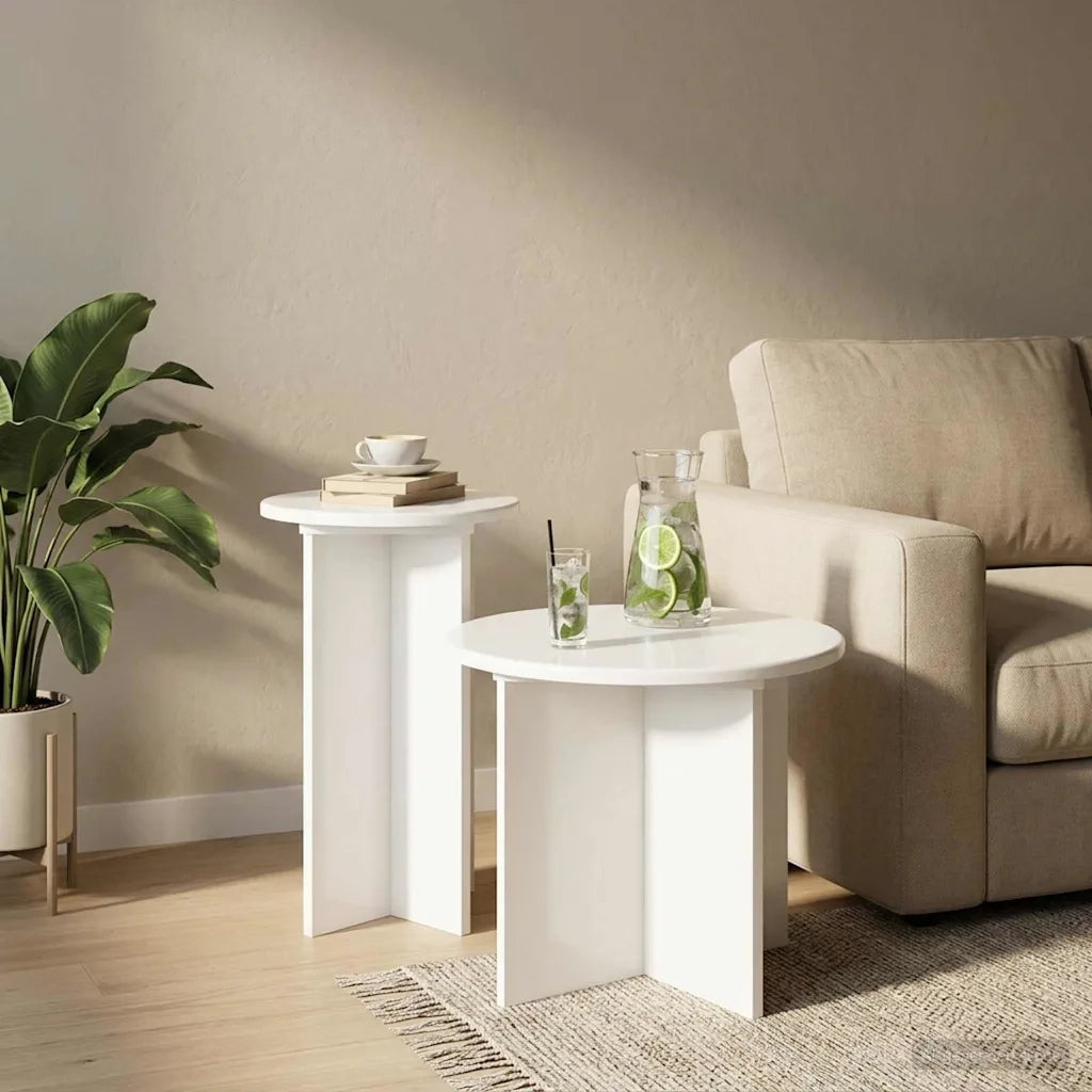 Set tavolini 2 pcs Bianco Lucido Legno ingegnerizzato 8001032