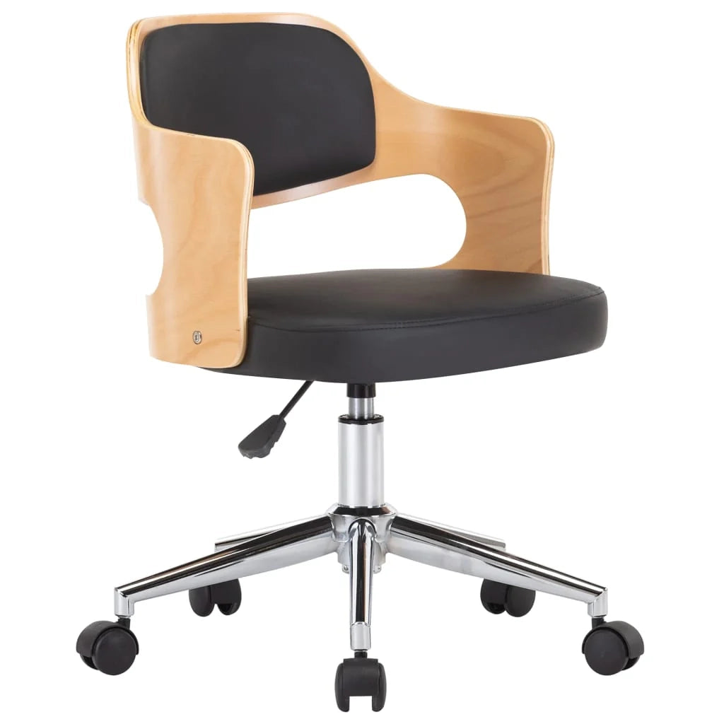 Sedia girevole da ufficio/studio in legno curvato e similpelle nera 02_0024153