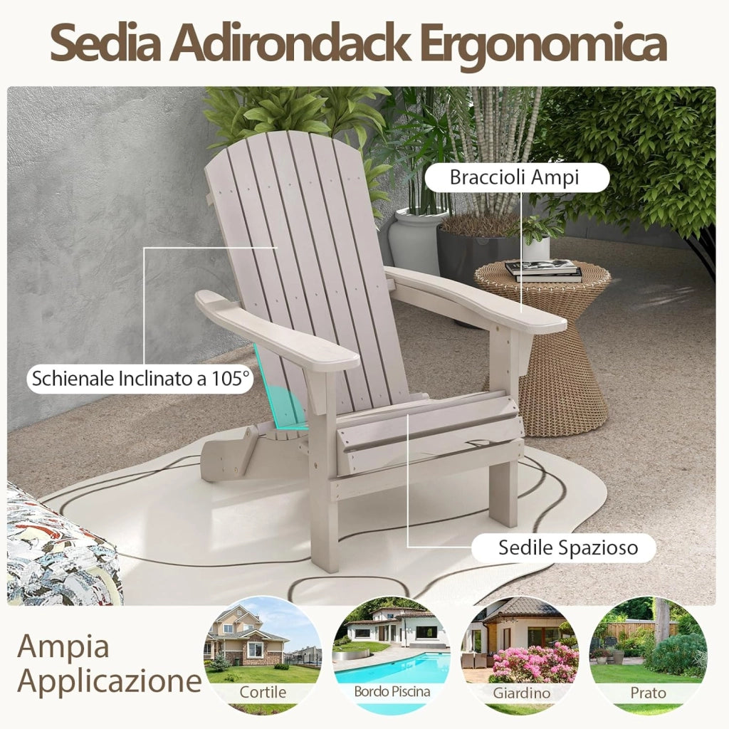 Sedia Adirondack Pieghevole, Sedia da Giardino in Legno di Abete, Poltrona Prendisole con Schienale Alto, Portata 180 kg, 89 x 71 x 94 cm (2, Grigio, 89 x 71 x 94 cm)