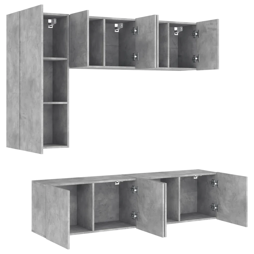 Mobili TV a Muro con LED 5pz Grigio Cemento Legno Multistrato 3216467