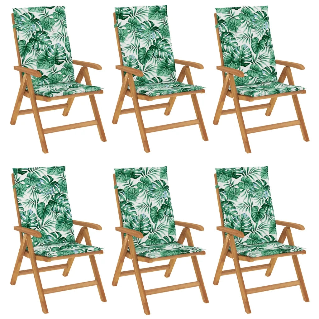 vidaXL Sedie da Giardino Reclinabili con Cuscini 6 pz in Legno di Teak