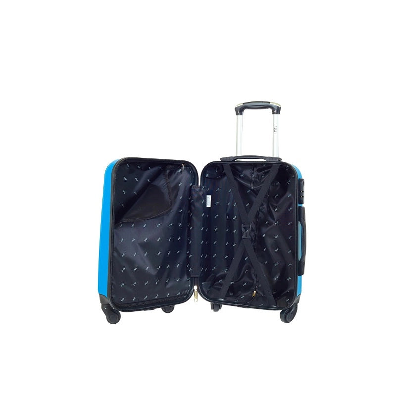 Trolley valigia in ABS rigido, 4 doppie ruote blu 55x40x20cm Loba