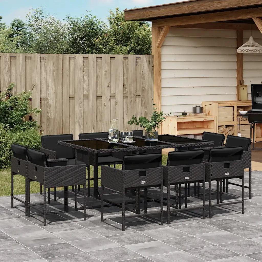 Set da Pranzo da Giardino 11 pz con Cuscini in Polyrattan Nero 3211387