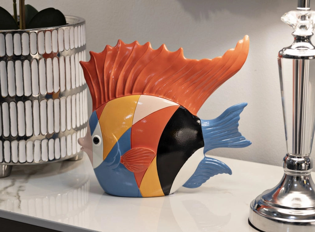Decorazione Pesce Rubic 28x8x25 cm in Resina Multicolor