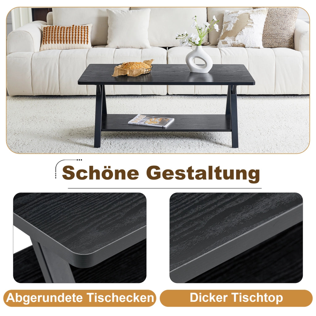 TAVOLINO DA SALOTTO 110x57x44,5 cm Nero MDF e Metallo con Ripiano