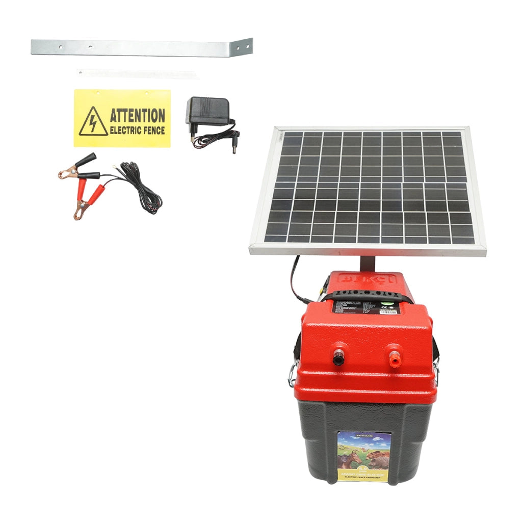 Elettrificatore per recinto elettrico da 6,9 Joule 12-220 V con batteria da 12 V, 14 A e pannello solare da 20 W