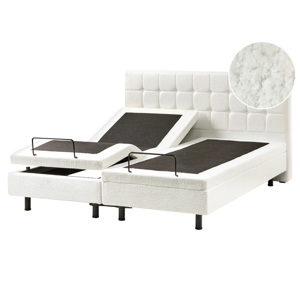 Letto matrimoniale Tessuto bouclè bianco sporco Elettrico Regolabile 160 x 200 stile moderno