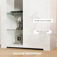 Mobile Contenitore a LED con 3 Ripiani Aperti e Armadietto a 2 Livelli, in Legno e Vetro, 75x40.1x83 cm, Bianco