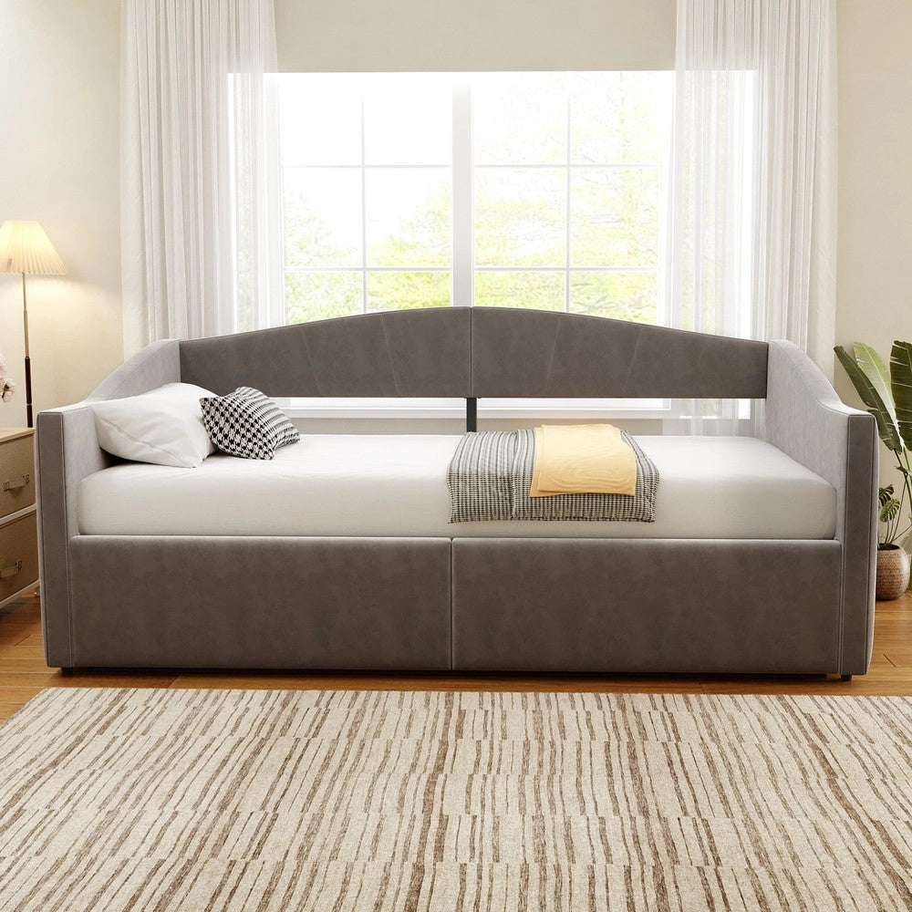 Letto Imbottito Singolo con Contenitore Idraulico ¨C MINIMAL ¨C Velluto Grigio, Rete a Doghe, 90x200