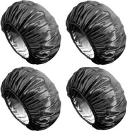 Douchekapje extra grande, douchekapje per uomo, douchekapje a doppia lastra impermeabile e riciclabile in EVA satinata, adatto per donne con capelli lunghi (nero completamente, set da 4 pezzi)