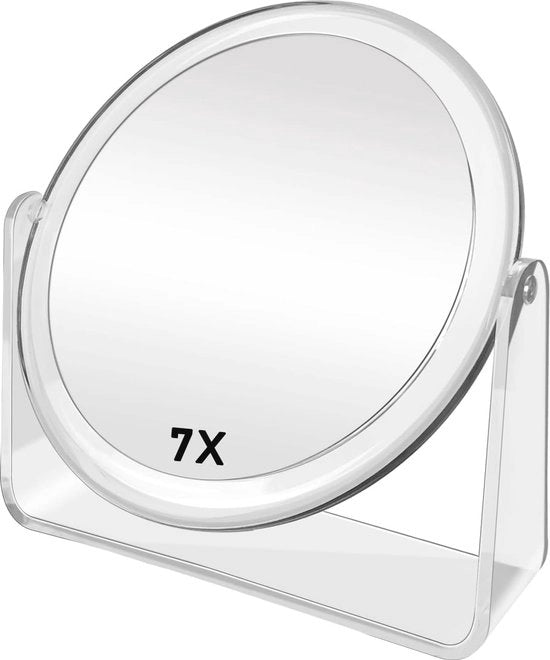 Specchio di trucco a ingrandimento 7 pollici, doppio lato, con ingrandimento 1X/7X e rotazione 360°