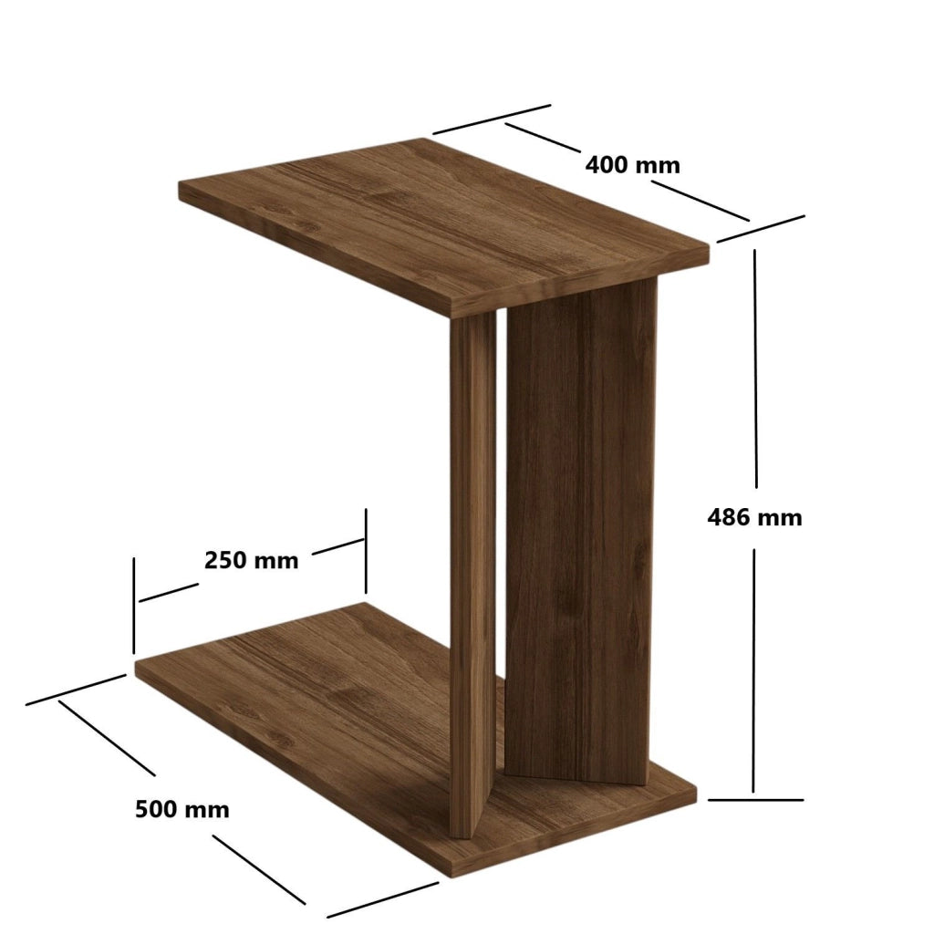 Tavolino in legno "Lun" - 25 x 50 x 48 cm - Marrone