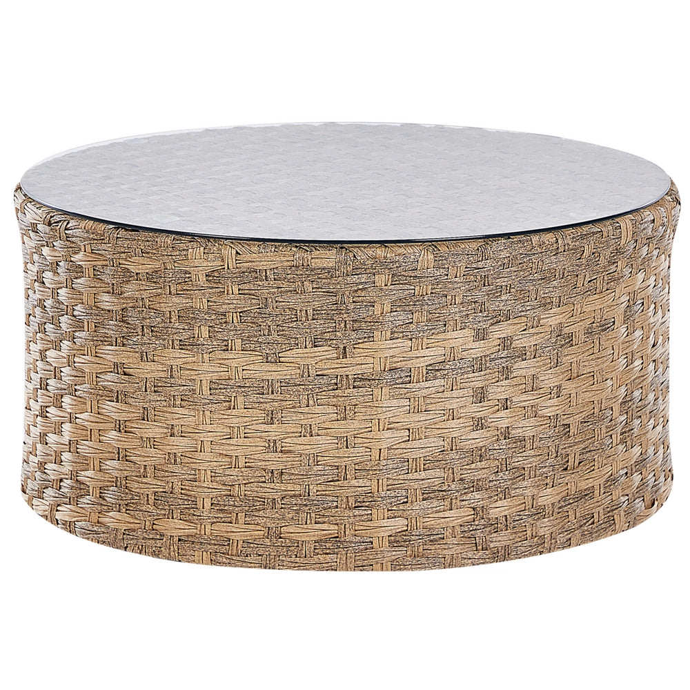 Set divano ad angolo da giardino marrone dorato finto rattan a forma di U 9 posti cuscini bianchi curvi con tavolo set di conversazione