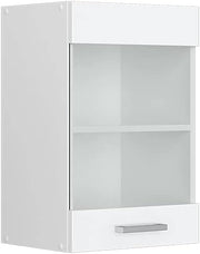 Mobile da cucina in vetro R-Line, Bianco lucido, 40 cm, per la libera combinazione all'interno di sistemi cucina modulari