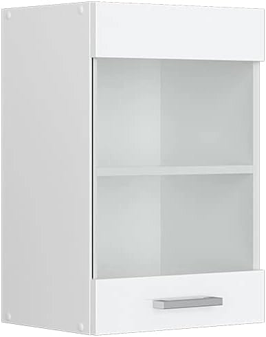 Mobile da cucina in vetro R-Line, Bianco lucido, 40 cm, per la libera combinazione all'interno di sistemi cucina modulari