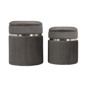 Set 2 Pouf Contenitori Zora in Velluto Grigio e Argento