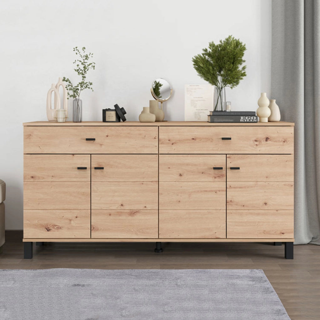Madia Barich, Credenza 2 Cassetti, 154x35x78h cm Marrone Rovere Nodi