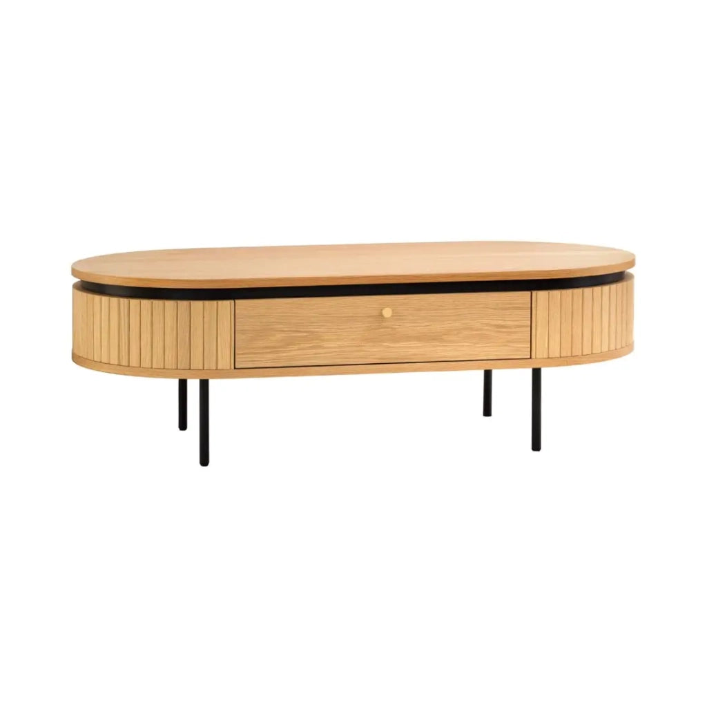 Tavolino basso SOREN 120 cm con 2 cassetti scorrevoli decoro quercia e nero